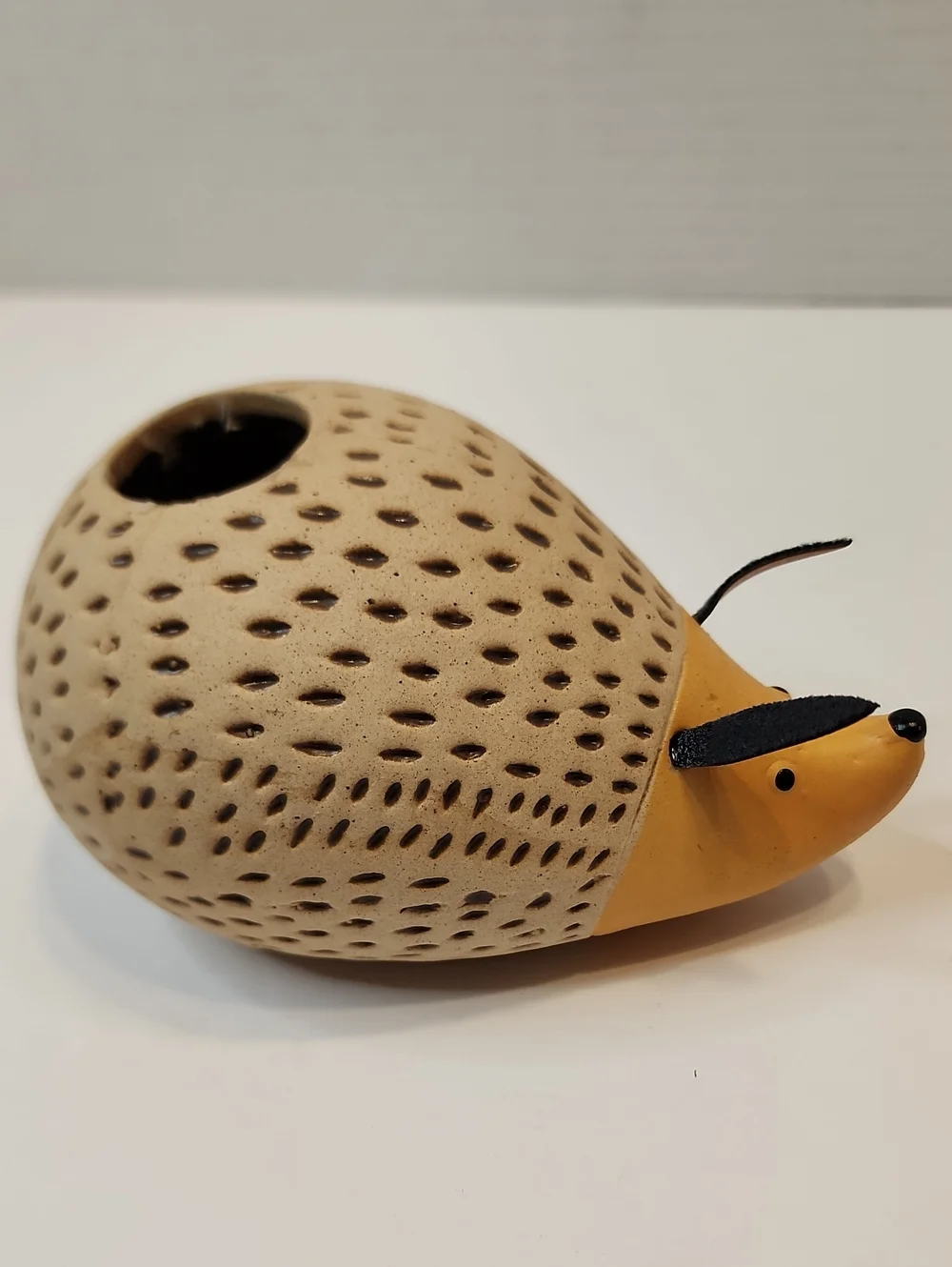 Handcrafted Hedgehog Pottery Vase Flesh and Beige Color With Brown Accents